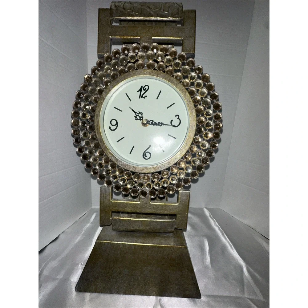 Oversized Wristwatch Style‎ Desk Clock Gold Tone Crystal Bejeweled Table Decor